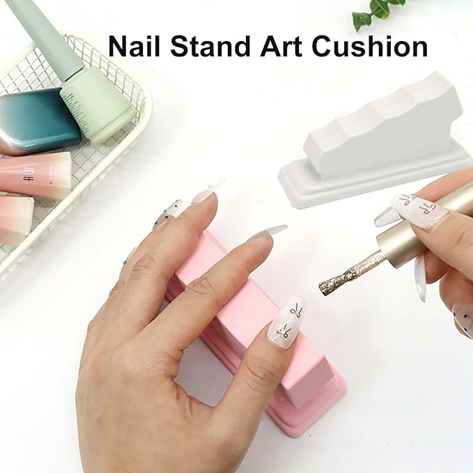 Nail Stand Art Cushion – Silicone Hand Rest with Finger Separators, for Manicure at Home or Salon, Anti-skid Design for Comfortable Fingernail Painting (Grey)
