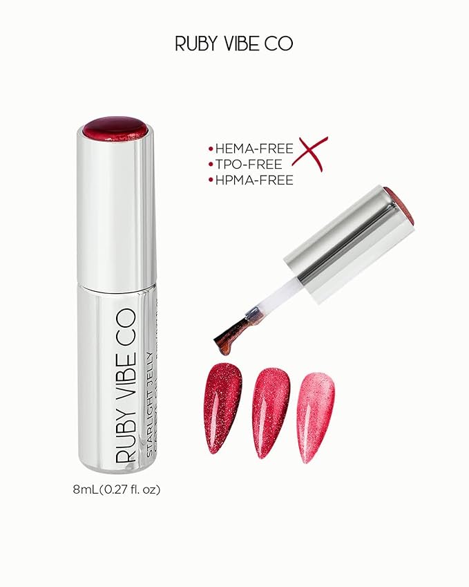 RUBY VIBE CO Starlight Jelly Cat Eye Gel Nail Polish Set, Magnetic Light Play, HEMA-FREE, Glass Shine Finish, HEMA-FREE, TPO-FREE, HPMA-FREE, Soak-Off UV/LED Gel Polish, 0.27 Fl Oz (Pack of 6)