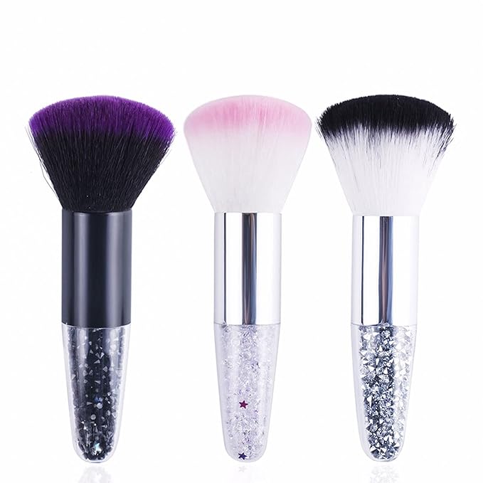 JERCLITY 3 Pieces Soft Nail Brushes Remove Dust Powder for Acrylic Nails Makeup Brushes for Loose Powder Nail Art Brush Nail Clean Up Tools for Women Girls（White Black/White Pink/Black Purple)