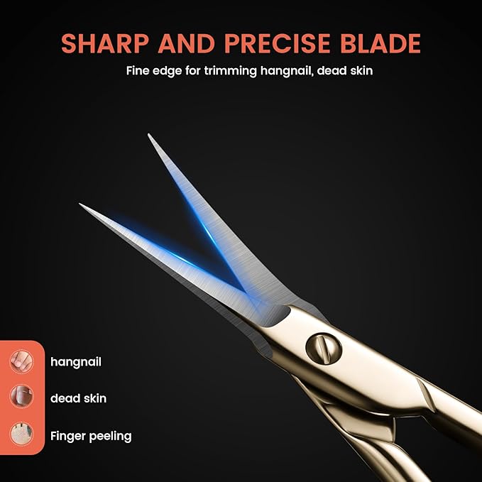 BEZOX Curved Cuticle Scissors - Precision Manicure Scissor Nail Cuticle Trimmer, Professional Stainless Steel Nail Scissors for Cuticle Care, Cuticle Cutter Small Scissors for Women - Golden