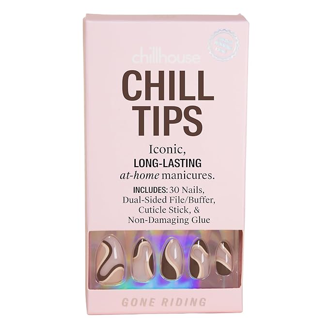 Chillhouse - Chill Tips, Press on Nails Kit - Gone Riding (Almond) - 30 Nail Shapes & Sizes - Up to 2 Weeks of Wear - Customizable Fit - Reusable - Latina Founded & Women Owned - Beauty & Self Care
