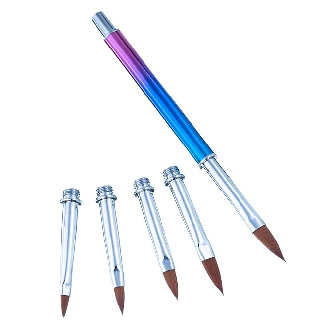 SILPECWEE 1 Pack Replacement Acrylic Nail Art Brush Set UV Gel Builder Nail Drawing Flower Pen Manicure Tools With 5Pcs Pointed Head (3.5/4/5/6/7mm)