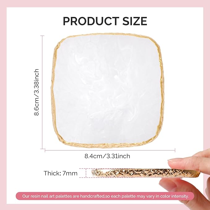 MelodySusie 1PC Square Shape Resin Nail Art Palette, Professional Color Mixing Board for Gel Polish, Acrylics, Pigment Blending, Salon and DIY Makeup Artist Tool, White