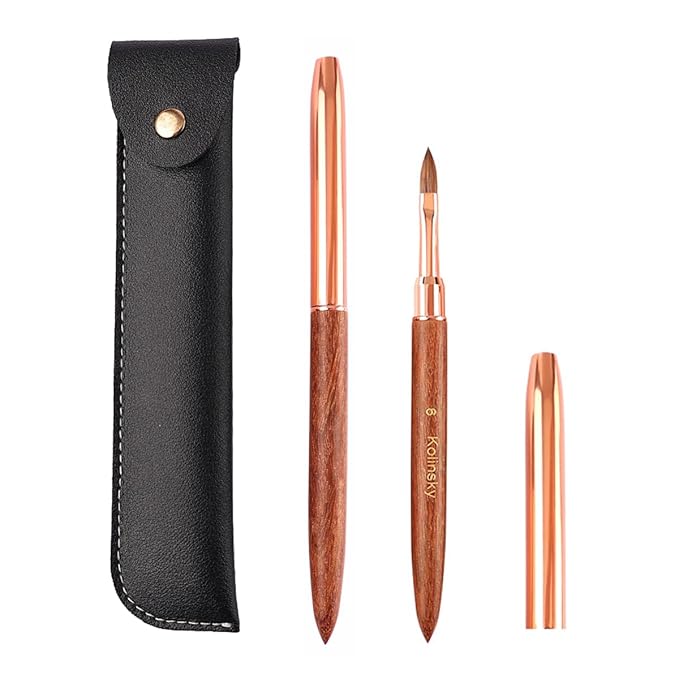 100% Pure Kolinsky Acrylic Nail Brush Size 6 for Acrylic Application - Acrylic Powder Brush for Nail Art Professional Salon Quality Acrylic Powder Brush for Nail Art Extension (Rose Gold Wood)
