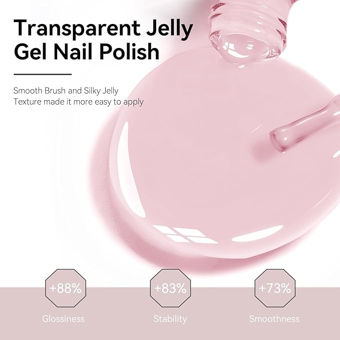 MEGIOR Milky Pink Jelly Gel Nail Polish 0.5 Fl Oz Neutral Transparent Colors Soak Off UV LED Lamp Light Cure Gel Polish Kit for Salon and Nail Art Starter Manicure DIY at Home