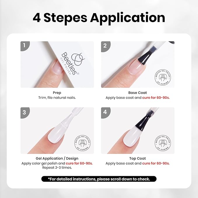 Beetles 2 Colors 8ML White Black Gel Nail Polish Kit with U V Light, 6 Pcs Gel Polish Set Classic DIY Manicure Kit with Base & Top Coat Nail File for Beginners Soak Off Gifts for Women Girls Teens