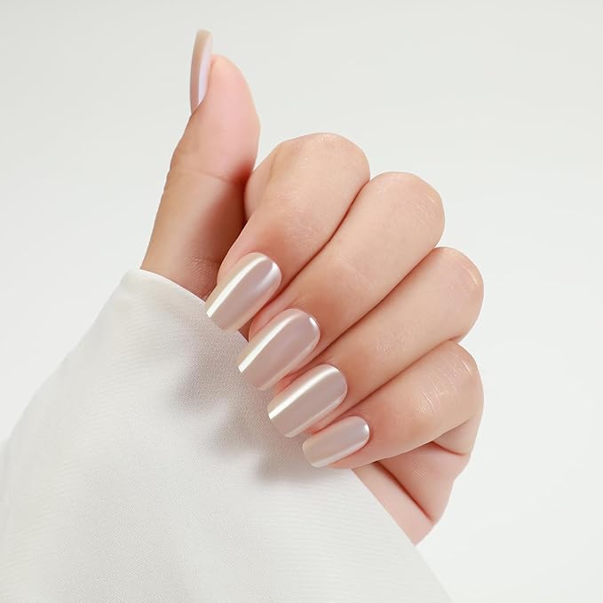 Rnker Press On Nails - Nutty Color, Short Square Top gel Nails with a Glossy Glaze Finish, 15 Sizes - 30 Nail Kit with Glue