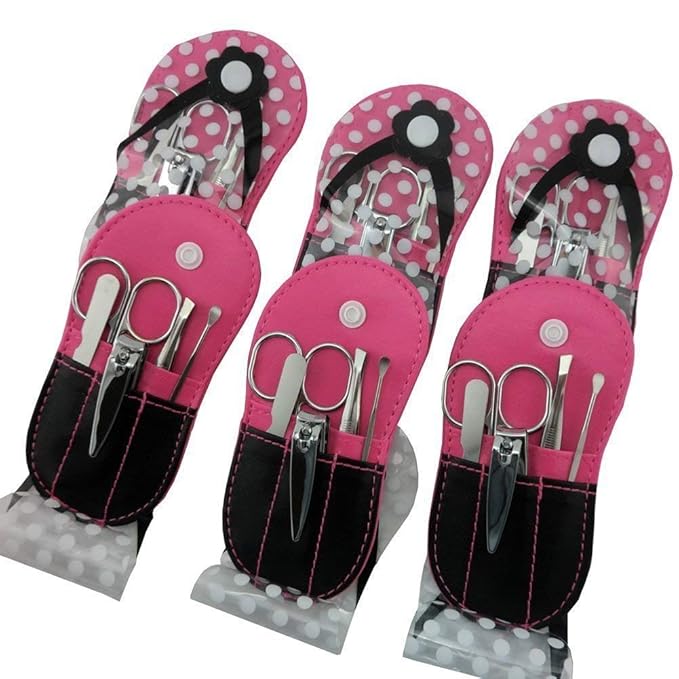 Manicure Sets Pedicure Set Polka Dot Flip Flop Nail Clippers Manicure Kit Nail pack of 6 Hotpink