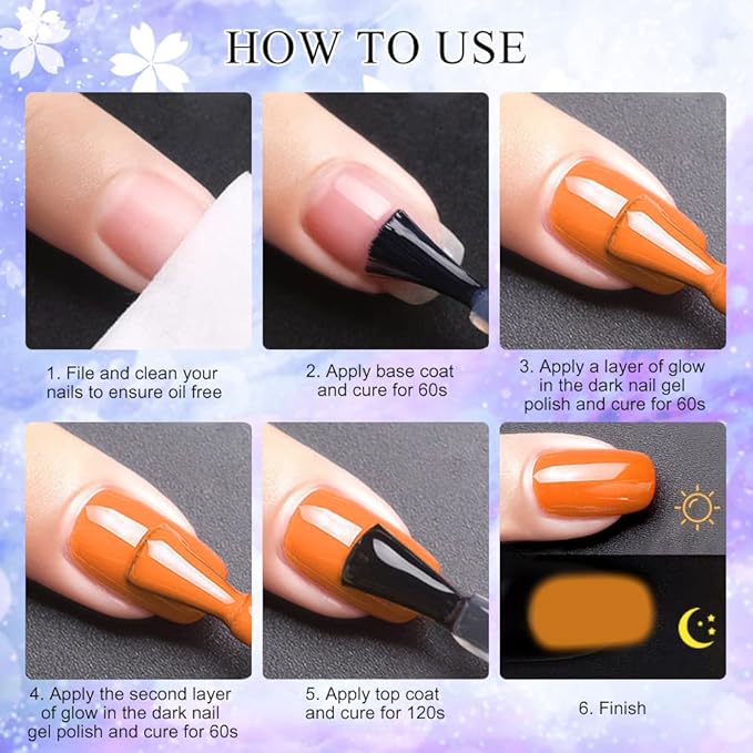 MIZHSE Mood Temperature Color Changing Nail Polish Set, Glow in the Dark Gel Nail Polish Black Pink Green Blue Yellow Orange 8 Colors Soak Off Gel Polish for Nail Art Manicure DIY at Home