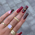 Square Press on Nails Long Purple Fake Nails 3D Charm with Leopard Stick on Nail Tips for Women