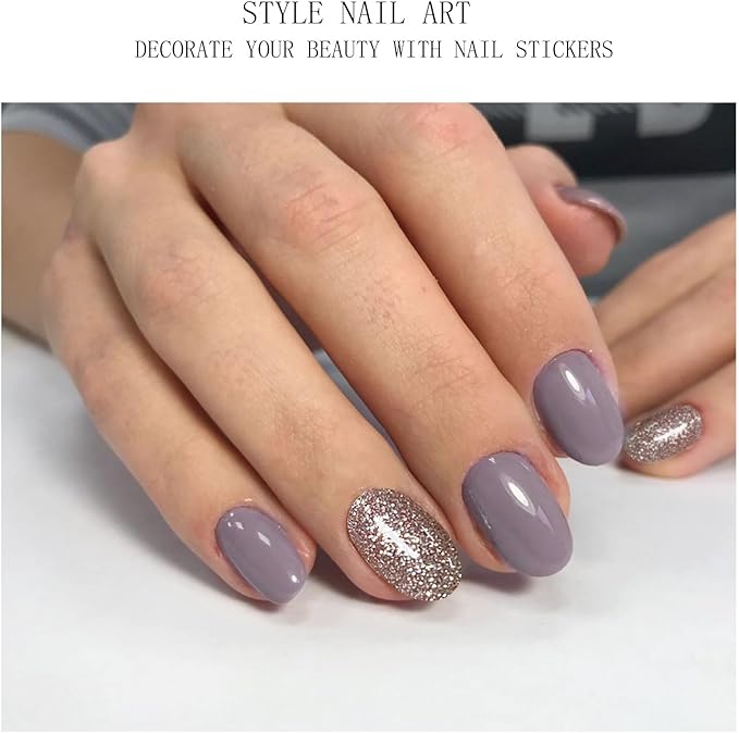 JMEOWIO Gel Nail Stickers Purple Gray Glitter Semi Cured Gel Nail Strips Wraps UV/LED Nails Art Design Decoration Accessories