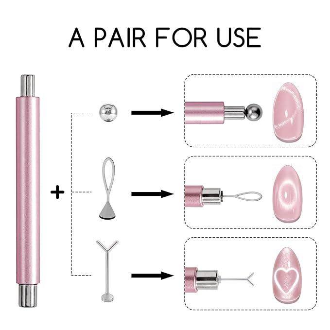 WOKOTO 6 PCS Cat Eye Magnet Set For Nails With 4 PCS Y&O-Shape Iron Stencils Set, Cylinder Nail Art Magnet Pre-Designed Magnets Pen for Heart Ring Cat Eye Patterns, Beginner-Friendly Quick Application