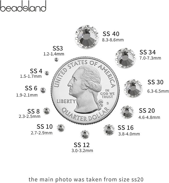 Beadsland 2880pcs Flat Back Crystal Rhinestones Round Gems for Nail Art and Craft Glue Fix, Crystal,SS16,3.8-4.0mm