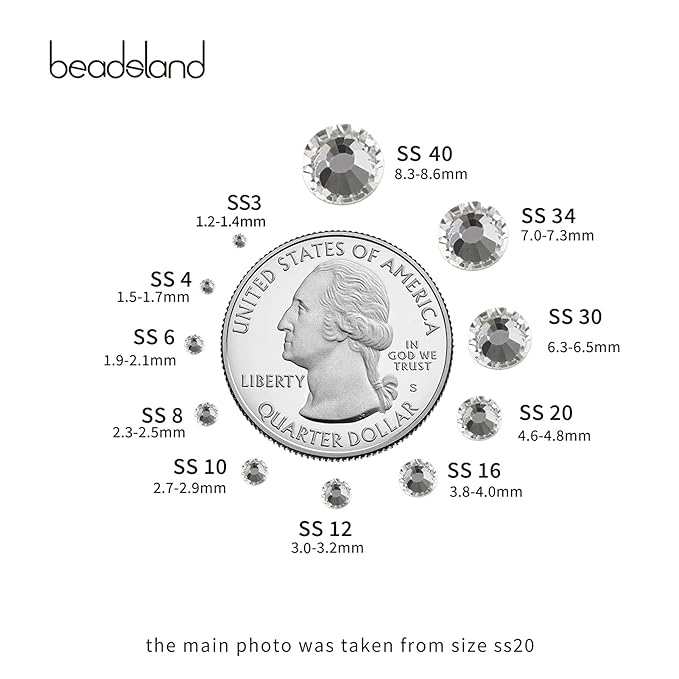 Beadsland 1440pcs Flat Back Crystal Rhinestones Round Gems for Nail Art and Craft Glue Fix, Crystal, SS10, 2.7-2.9mm
