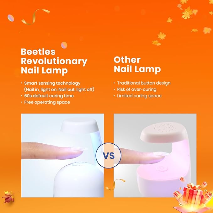 Beetles Gel Nail Kit, Almond Short, 240pcs 12 Sizes Nail Tips, with Nail Glue Mini Lamp, Clear Full Cover Fake Nails Tips, for Acrylic and Clear Press On Nail, Extension Set for Home DIY