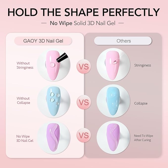 GAOY 2Pcs 3D Nail Gel, Clear Sculpting Gel for Carving, Molding & Painting Nail Art Designs, Glue for Rhinestone Gems Decoration