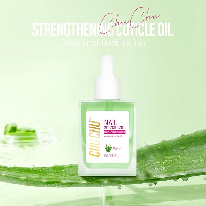 CHUCHU Nail Cuticle Oil Strengthener - Aloe Vera Scent Repair Growth Moisturizing Treatment - Natural Jojoba Vitamin B & E for Dry Cracked Nails