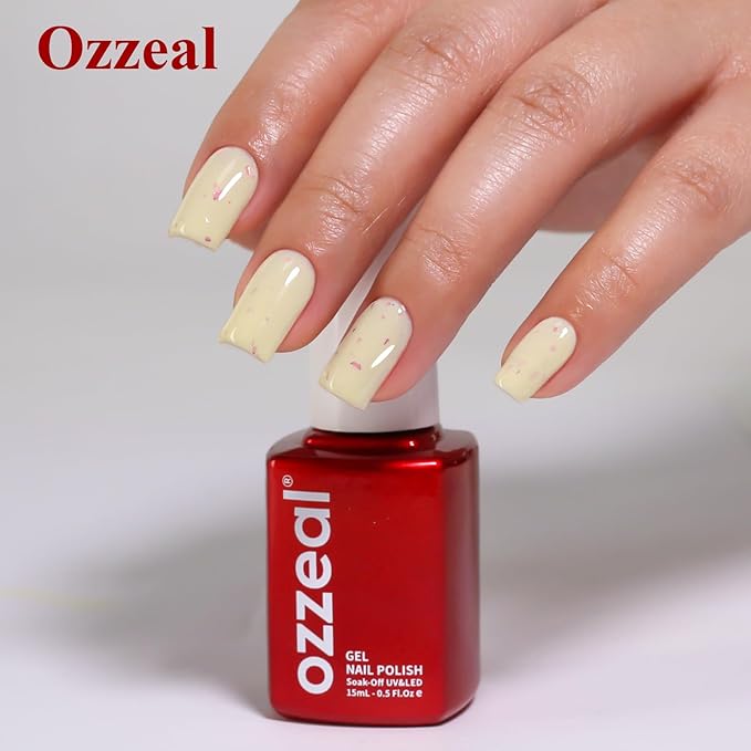 Pastel Gel Polish,0.5 Fl Oz Light Yellow Flake Glitter Gel Nail Polish Macaron Spring Summer LED UV Speckled Sparkle Art Starter Manicure Salon DIY