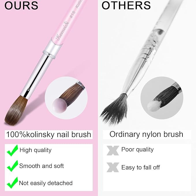 Acrylic Nail Brush Size #16, 100% Pure Kolinsky Nail Art Brushes for Acrylic Application, Sturdy Handle Oval Shaped Acrylic Powder Nail Design Tools for Professional Manicure DIY