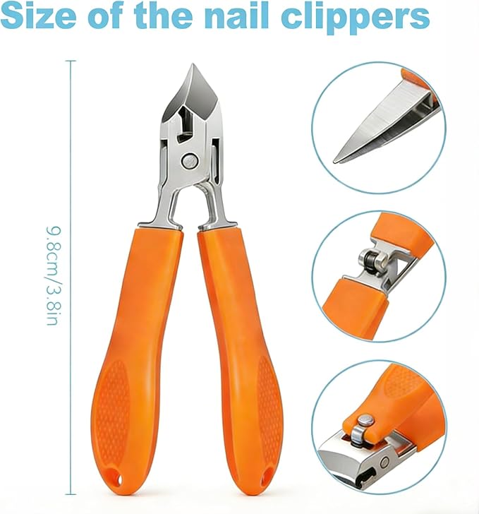 Wide Jaw Opening Anti-Splash Slanted Nail Clippers - Long Handle Splashproof Design for Ingrown Nails, Wide Mouth Toe Nail Clippers & Household Use