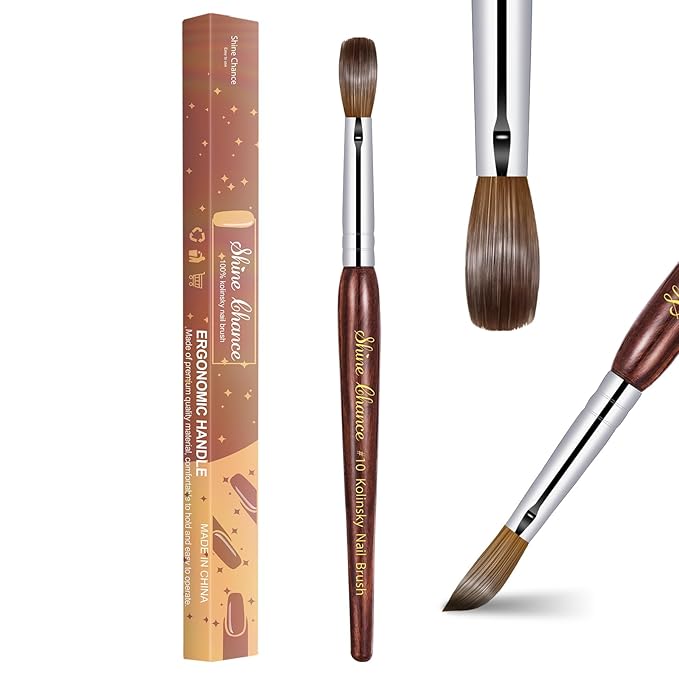 Acrylic Nail Art Brush - Size 10, Pure Kolinsky Hair Oval Nail Brush for Acrylic Application, Professional Nail Extension Manicure Tool Striping Pen for DIY Salon