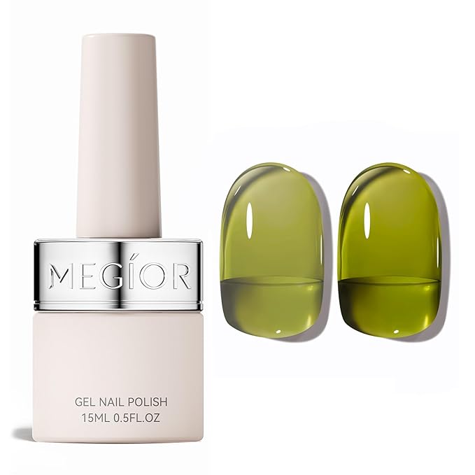 MEGIOR Jelly Green Gel Nail Polish 0.5 Fl Oz Green Transparent Colors Soak Off UV LED Lamp Light Cure Gel Polish Kit for Salon and Nail Art Starter Manicure DIY at Home