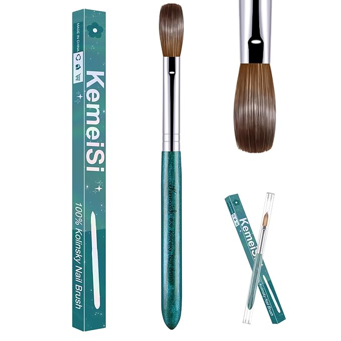 Acrylic Nail Brush Size #20, 100% Pure Kolinsky Nail Art Brushes for Acrylic Application, Sturdy Starry Handle Oval Shaped Nail Design Tools for Professional Manicure DIY, Green