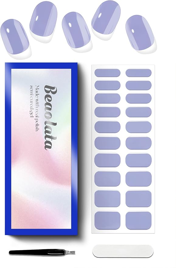 Semi Cured Gel Nail Strips - UV Light Gel Nail Stickers - 20 Long Lasting Salon Quality Wraps (Powder Blue)