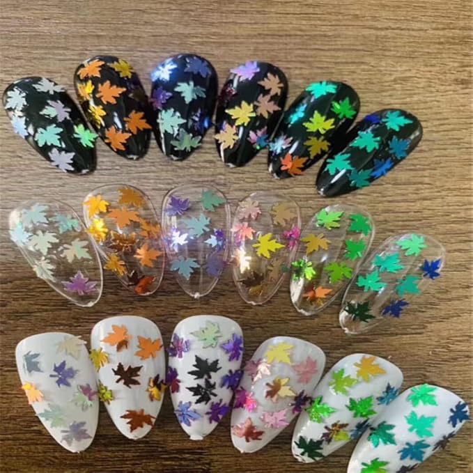 Nail Art Maple Leaf Sequins Autumn Laser Charms Flakes Glitter for Nails Holographic Confetti Decoration 12Colors