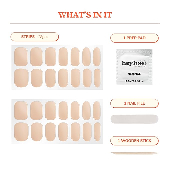 Heyhae Semi Cured Gel Nail Strips Assorted Bundle (4 Pack) | No LED Lamp Needed | Easy Apply & Remove, Salon Quality | Includes Strips, Prep Pads, Nail Files & Wooden Sticks - Everyday Essentials
