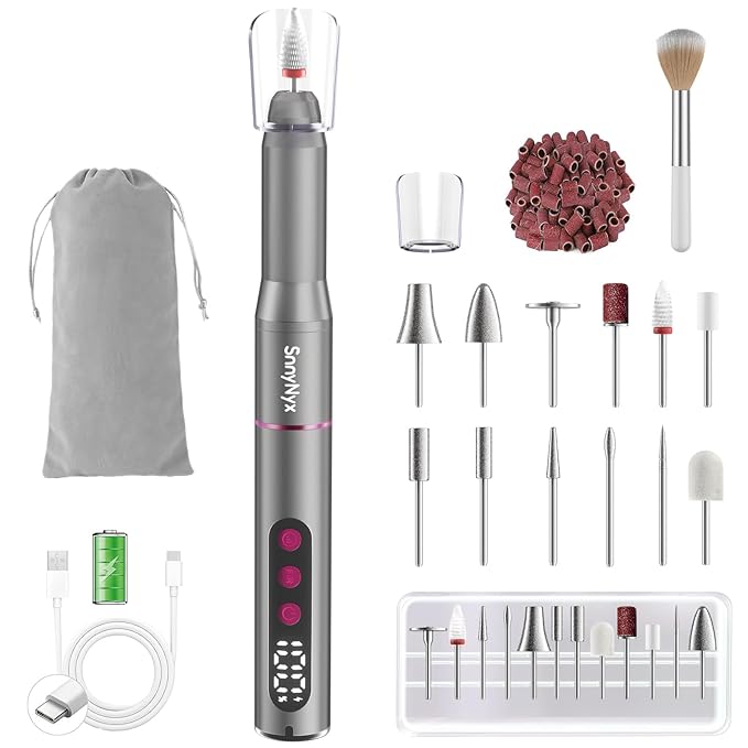 Cordless Electric Nail Drill 35000 RPM, Professional Nail File Kit with LCD Display, 12 Bits & 36 Sanding Bands, for Acrylic Gel Nails, Pet Claws, Salon & Home Use (Matte Gray)