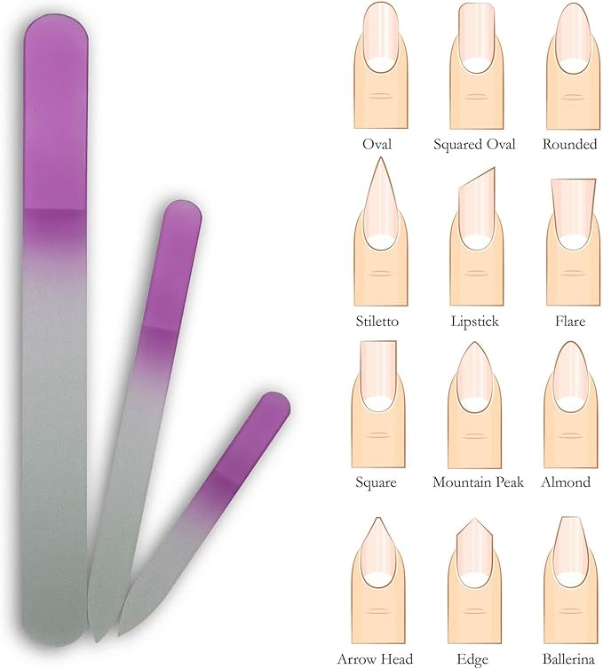 Glass Fingernail Files with Case - Manicure Set for Natural Nails - Double Sided Nail File Stocking Stuffers (Purple)