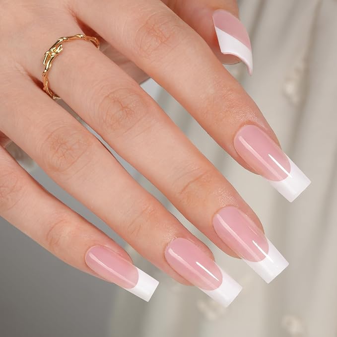Vansiho Pink French Gel Nail Tips, 150Pcs Long Square Soft Gel Nail Tips, French Tips Press on Nails, Fake Nails for Nail Art DIY 15 Sizes