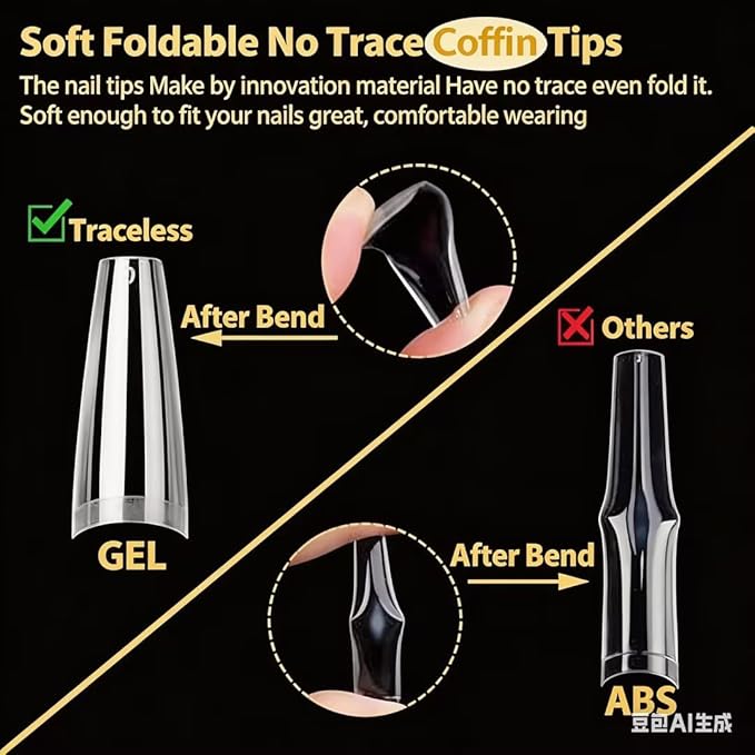 UNA GELLA Gel Nail Tips Coffin - Long Coffin Ballerina Nails Tips Half Cover Ballerina Acrylic Fake Nails 216PCS Falese Nail Tips for Nail Extension 12 Sizes Home DIY Salon