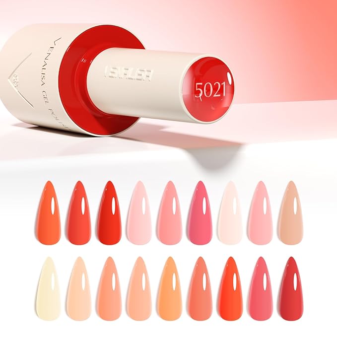 VENALISA V2 Gel Nail Polish Kit of 22 Pcs With Color Display Card Orange Red Gel Polish Set Soak Off Salon Nail Art DIY at Home Manicure