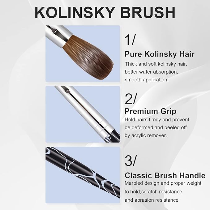 2Pcs Acrylic Nail Art Brushes Size 8 10, 100% Pure Kolinsky Hair Oval Nail Brush for Acrylic Application, Professional Nail Extension Manicure Tool Striping Nail Drawing Pen for Home