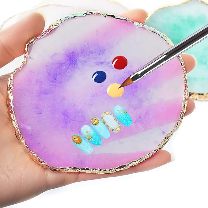 Nail Art Brushes Kit Nail Art Supplies Tools Purple Resin Palette Nail Art Painting Mixed Color 2 Way Acrylic Silicone Dotting Pen Tool Manicure Kit DIY Makeup Display Board for Home Salon (21 Pieces)