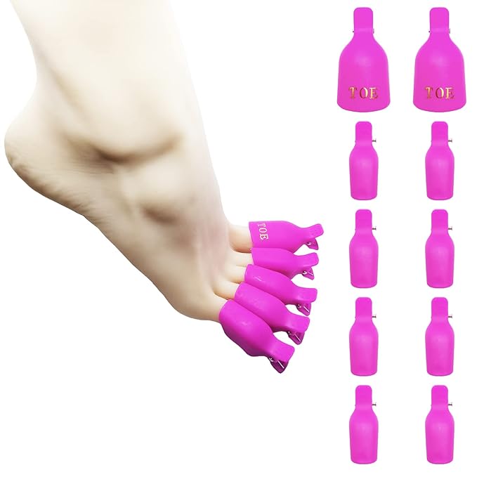 (10 Pcs Pink Toenail) Plastic Acrylic Nail Art Soak Off Cap Clip UV Gel Polish Remover Wrap Tool Gel Nail Polish Remover Clips for Fingernail Removal Soak Off Clips Wrap Cleaner Cap Clip