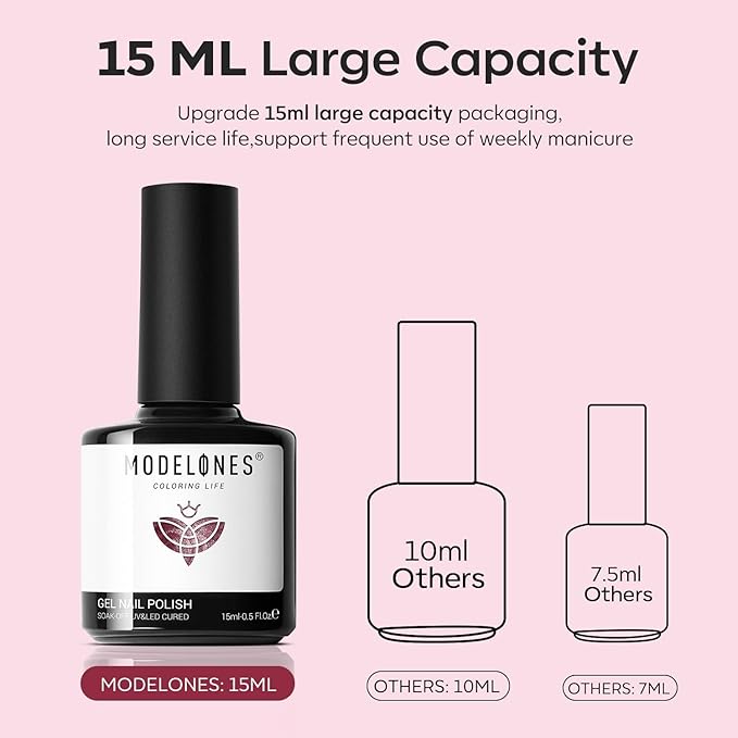 modelones Glitter Gel Nail Polish Pastel Red Gel Nail Polish Soak-Off UV Gel Polish - 28+ Days Long-Lasting Salon-Quality Nail Art DIY Manicure & Gift 15ML
