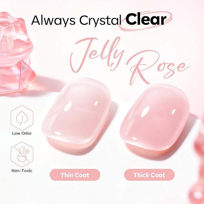 modelones Builder Nail Gel, Soft Pink Builder for Nails No Top Coat Needed, Glossy Jelly Finish Blush Pink, No-Wipe, C-Curve Sculpting, 9-in-One LED Lamp Cured Color Gel Polish for Quick Diy Salon
