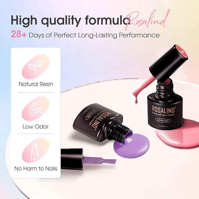 ROSALIND 30pcs Gel Polish Set, 26 Colors Neon Pastel Gel Nail Polish with 4Pcs Base Gel Top Coat Red Pink Orange Blue Four Seasons Colors Soak Off UV Gels Nail Gift for Women