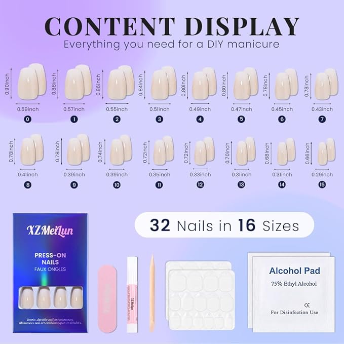 Khaki White Ombre Glossy Press on Nails Coffin Acrylic Fake Nails Stylish Design, Natural Reusable Nails Kit for Women DIY False Nail Art Decoration Gift, Salon Quality Reusable 15/30 Pcs