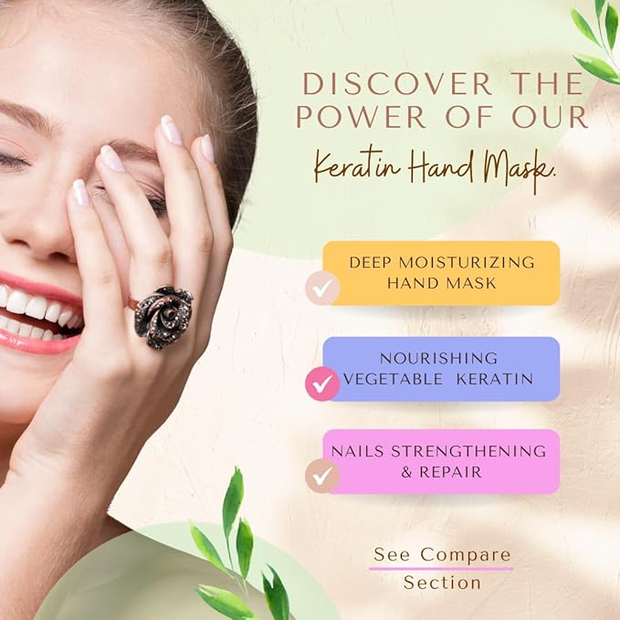 Bodipure Premium Hand Mask Keratin Gloves | Moisturizing Gloves for Dry Hands & Nail-Strengthening & Cuticle Softening | Spa Experience at Home | Chemical Free & For All Skin Types | 50 Pairs