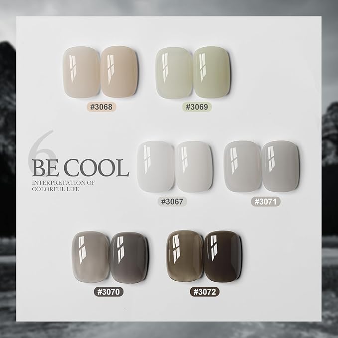 GAOY Jelly Black White Gel Nail Polish Set, 6 Transparent Colors Sheer Green Gray, Soak Off UV Light Cure Gel Polish Kit for Salon and Nail Art DIY at Home