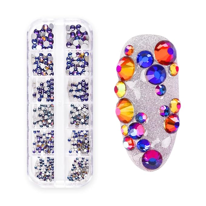 KADS Nail Crystals AB Nail Art Rhinestones 5 Colors Round Beads Flatback Glass Charms Gems Stones 6 Sizes for Nails Decoration Makeup Clothes Shoes (5 Colors+ Tweezer)