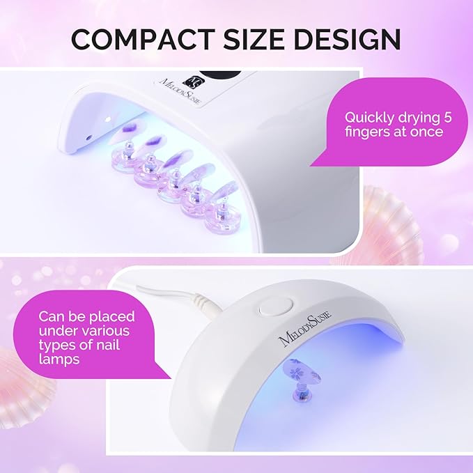 MelodySusie Nail Stand for Press Ons, Round Shell Shape Magnetic Base for Painting Display with Brush Holder and 100 Pcs Reusable Double-Sided Tape for Home DIY Salon Supplies, Purple and Beige