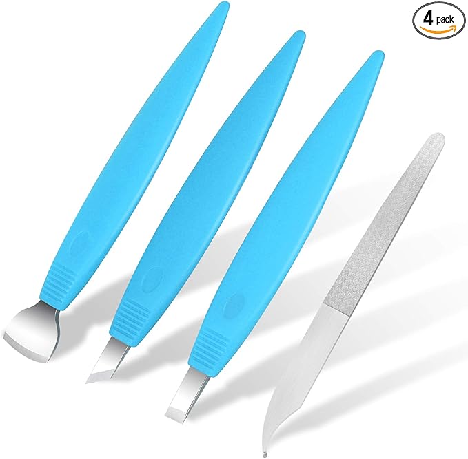 BEZOX Ingrown Toenail Removal Blades and Foot Callus Knife - 3 Different Blades Pedicure Knives with Toenail Lifter and Thick Nail File - Blue