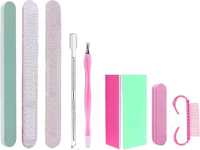 YIMART 8Pcs Nail Manicure Care Tool Kit Set with Nail Buffer Block, Nail Files, Nail Dust Cleaning Brush, Nail Pusher and Nail Trimming Tools