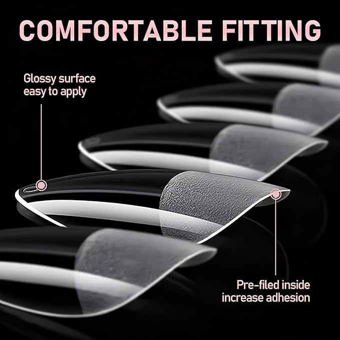 Long Oval Nail tips-Half matte nail extension tips kit full cover nail tip kit press on nails 600pcs 10 sizes pre-shaped nail tips set false nail tips kit for nails Salon Or Home DIY