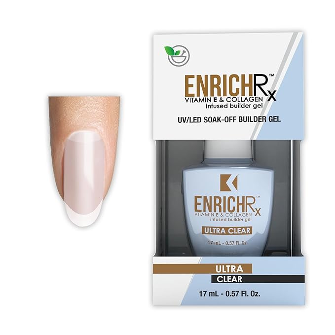 KUPA EnrichRx Builder Gel, Ultra Clear, Vitamin E & Collagen Infused, UV/LED Soak-Off Gel Brush On Natural Nail, 0.57 Fl Oz